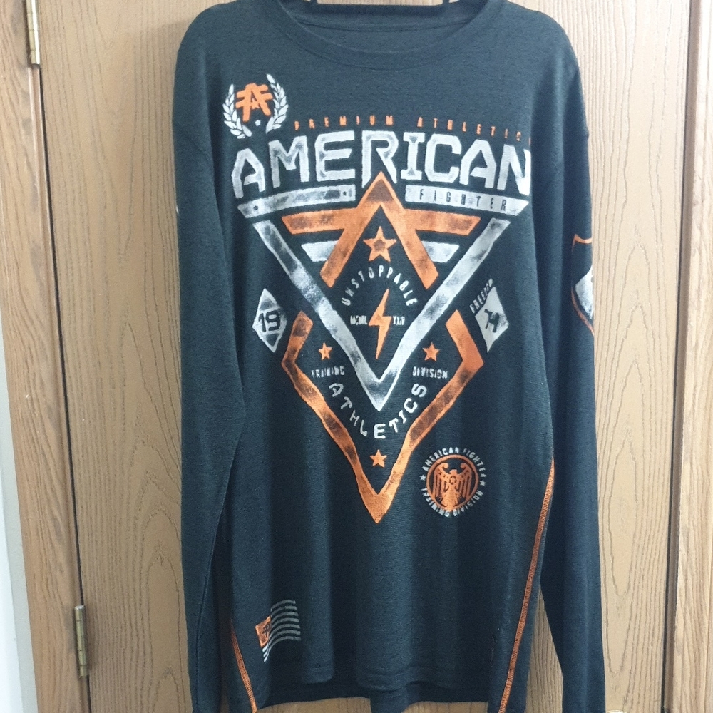 American Fighter Pine Green and Orange Graphic Long Sleeve Tee